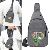 casual crossbody chest bag shoulder men bag pouch travel sport waist pack for men golden flower letter name pattern print chest