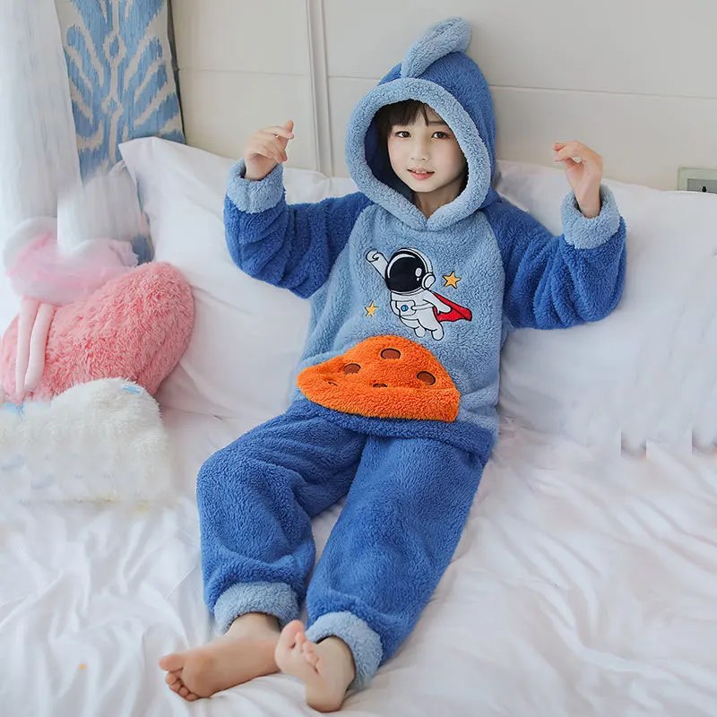 

Astronaut Pajamas for Children Winter Warm Girls Sleepwear Kids Cartoon Pyjamas Nightwear Baby Home Clothes for Teens 4-12Years