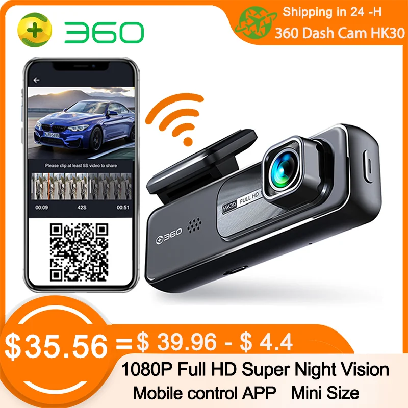 

360 HK30 видеорегистратор авто 130° FOV камера переднего вида 1080P ночное видение регистраторы на авто wifi APP Встроенный G-сенсор парктроники для авто 24-часовой мониторинг парковки Петлевая запись