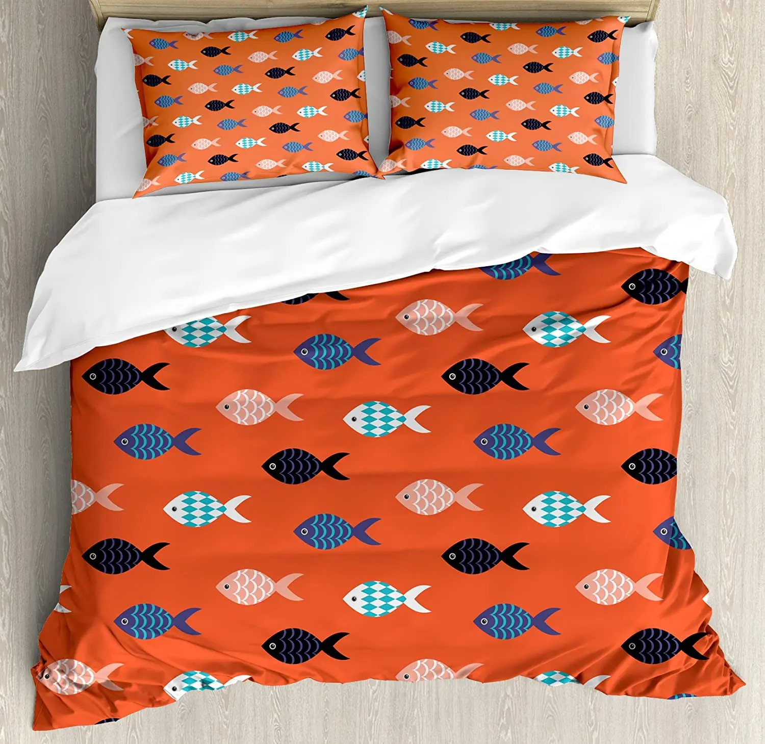 

Coral Decor Bedding Set Fishes Motif Nautical Marine Sea Un 3pcs Duvet Cover Set Bed Set Quilt Cover Pillow Case Comforter Cover