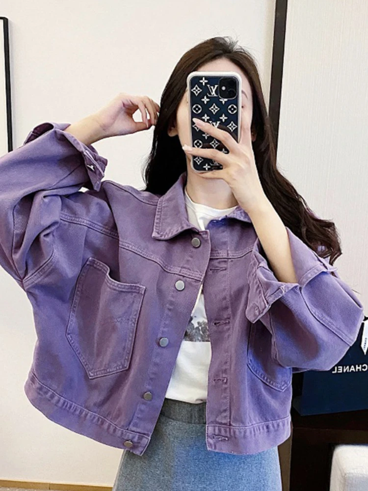 

Purple Coat Women's Short Loose Casual Coat Spring and Autumn Solid Color Coat Coat Women's Korean Style Coat Women's Coat