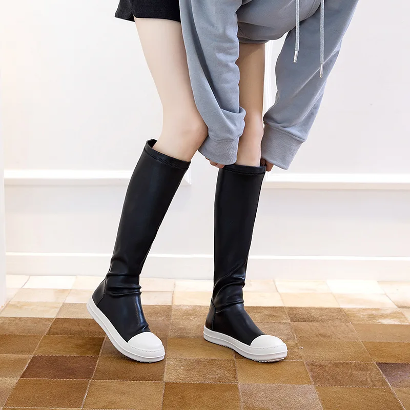 Women Over-the-Knee Boots 2023 Girls New Chunky Boots Woman Leather Elastic Flat Casual Leisure Student Shoes Long