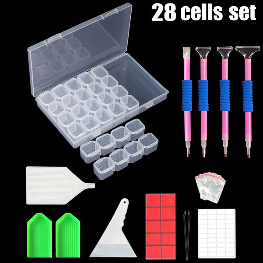 

28/56 Cell Plastic Storage Box Sticker Pen Set For DIY Diamond Painting Embroidery Accessories Tool Kit Organizer Case Container
