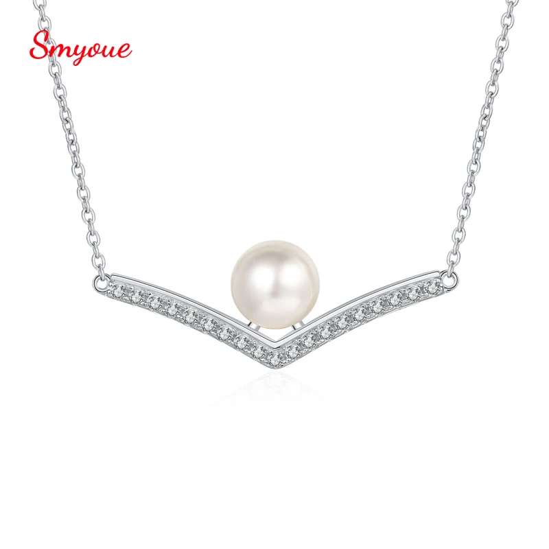 

Женская цепочка Smyoue, из серебра 925 пробы, с V-образным пресноводным жемчугом 8 мм, карат муассанит, 8 мм