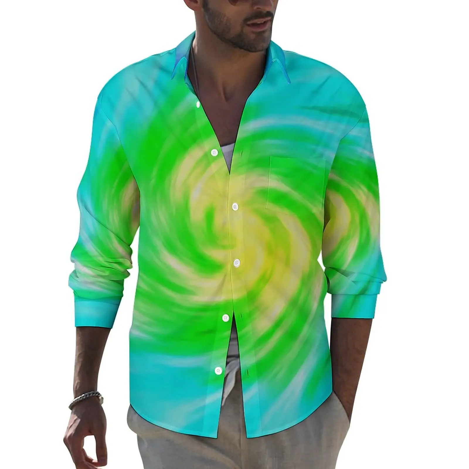 

Повседневные рубашки с радужным принтом Tie Dye, оригинальные уличные блузки с длинным рукавом, Весенняя трендовая одежда оверсайз