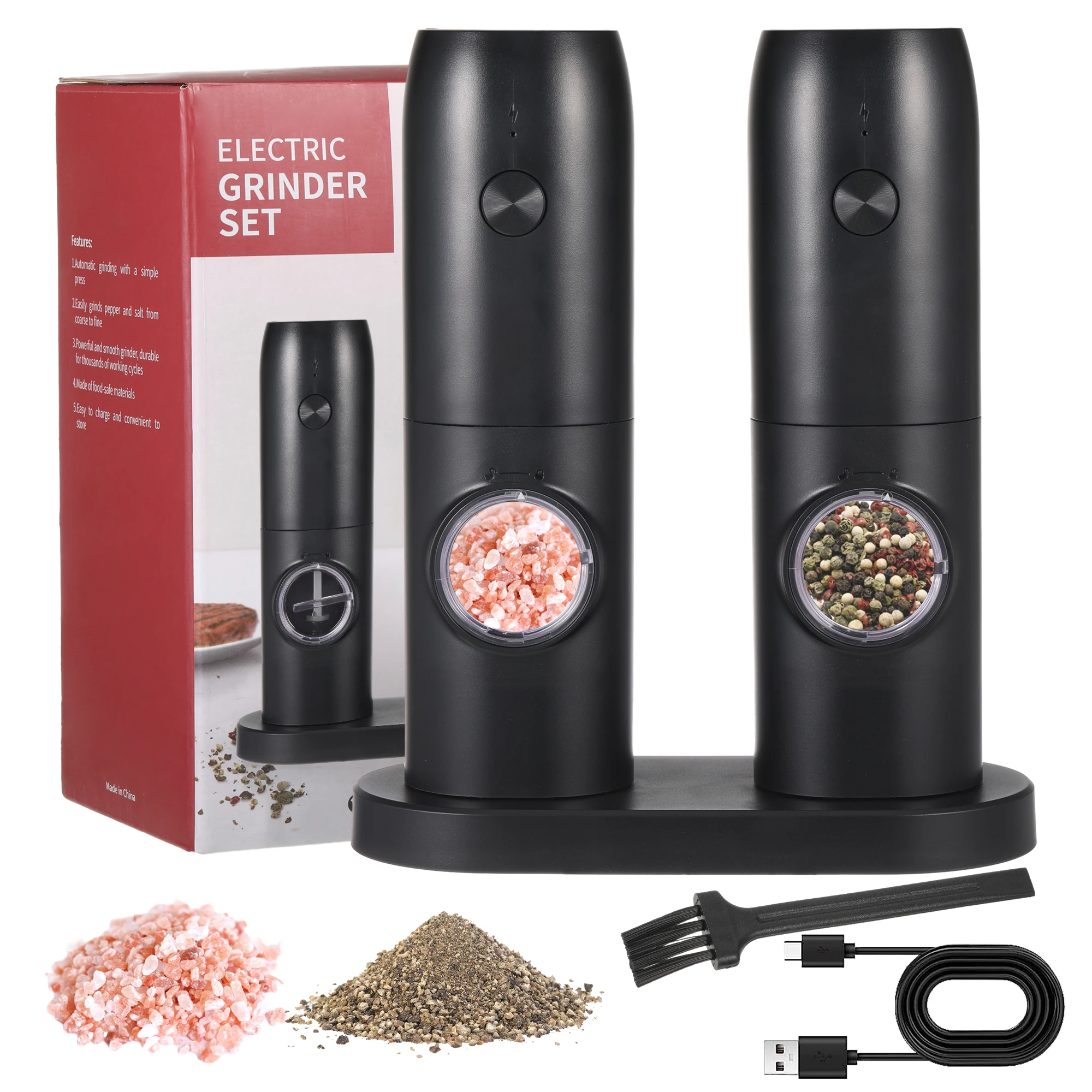 

2pcs/set Convenient Storage - Multi-functional Salt And Pepper Grinder For Kitchen Gadgets Charging Base Kitchen Tools
