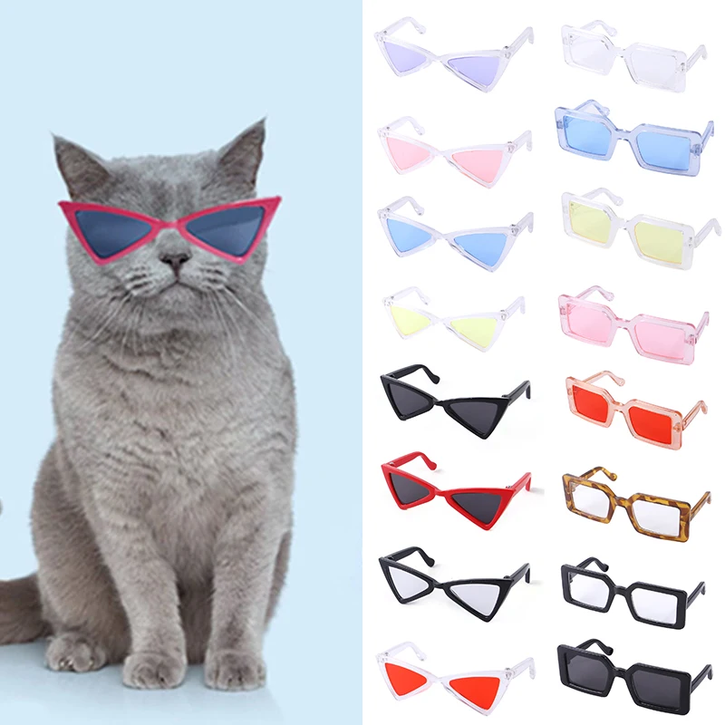 

Модные очки для кошек, треугольная оправа, зеркальные квадратные очки, разноцветные, специально с охлаждением, реквизит для фотографирован...
