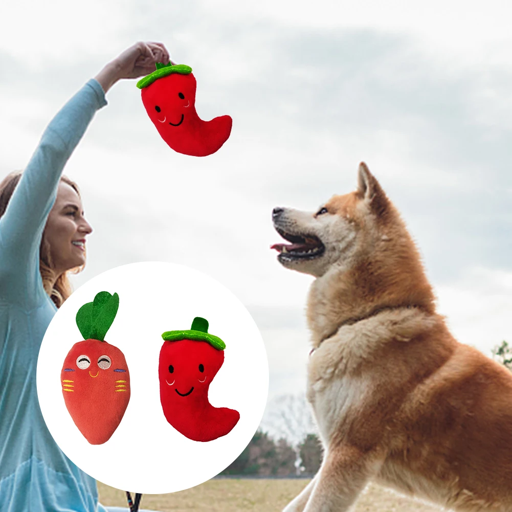 

2 шт./компл. мягкая и прочная игрушка-пищалка для щенков и собак с морковкой и перцем