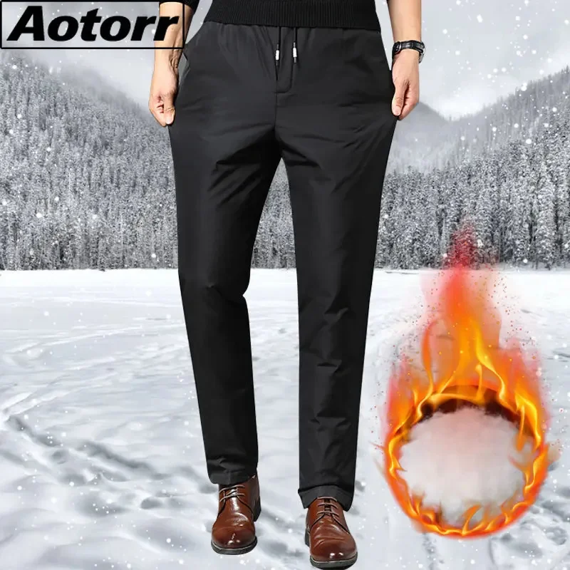 

Новинка 2023, мужские Модные утепленные брюки, зимние мужские деловые водонепроницаемые повседневные уличные штаны для бега, мужские брюки