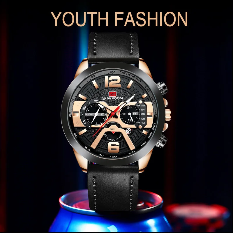 

Mens Sport Waterproof Casual Leather Wrist Watches for Men Black Top Brand Luxury Military Clock Fashion Chronograph Wristwathes