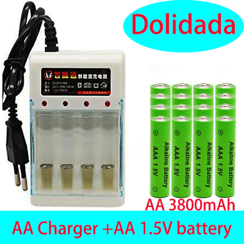 

1.5V oplaadbare batterij 3800Mah alkalische batterij zaklamp speelgoed horloge MP3 speler vervanging NiMH batterij+lader