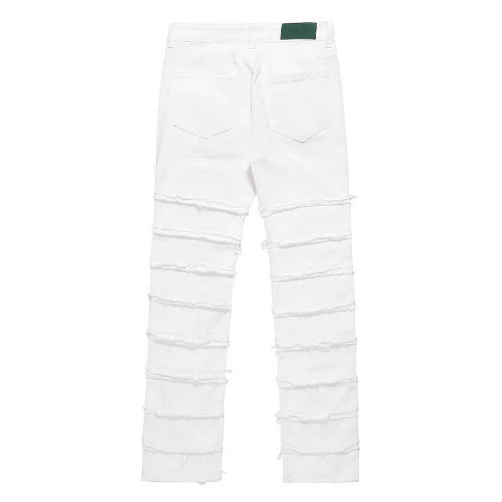 Y2k High Street Personality Heavy Destruction Cat Baggy Jeans Men Designer Niche Loose Vibe Straight Trousers Denim Pants White