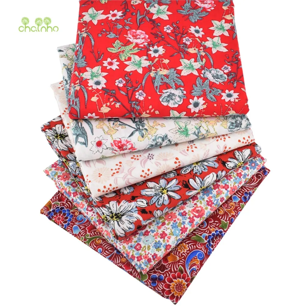 Chainho,Printed Plain Poplin Cotton Fabric,DIY Quilting & Sewing  Material,Patchwork Cloth,Floral Series,6 Designs,5 Sizes,PCC96