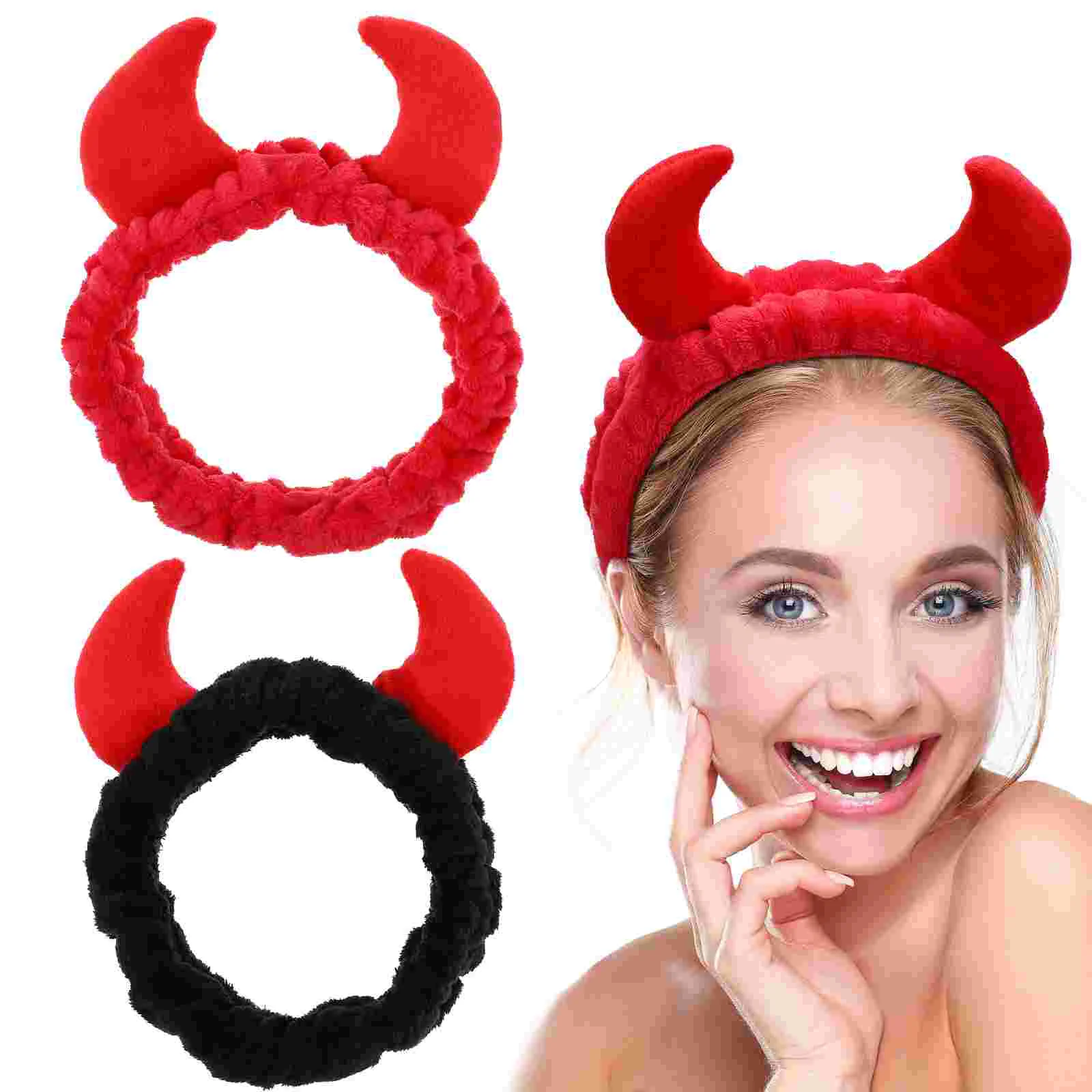 

2 Pcs Face Wash Hair Tie Plush Skincare Headbands Horns Spa Washing Women Girl Cloth Hairbands Miss Makeup