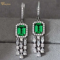 wong rain 100 925 sterling silver emerald created moissanite gemstone wedding party tassel drop dangle earrings fine jewelry
