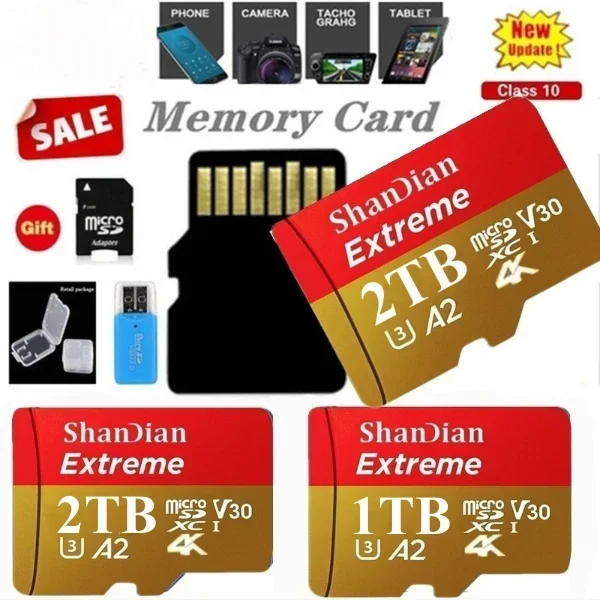 USB-накопитель большой емкости 2 ТБ Micro SD SDHC Карта памяти 10 UHS-1 TF + устройство чтения