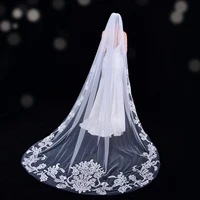Long Wedding Veil With Hair Comb Cathedral Veil For Girlfriend Luxury Lace Applique Veils For Women Weddings Veu Of Brides