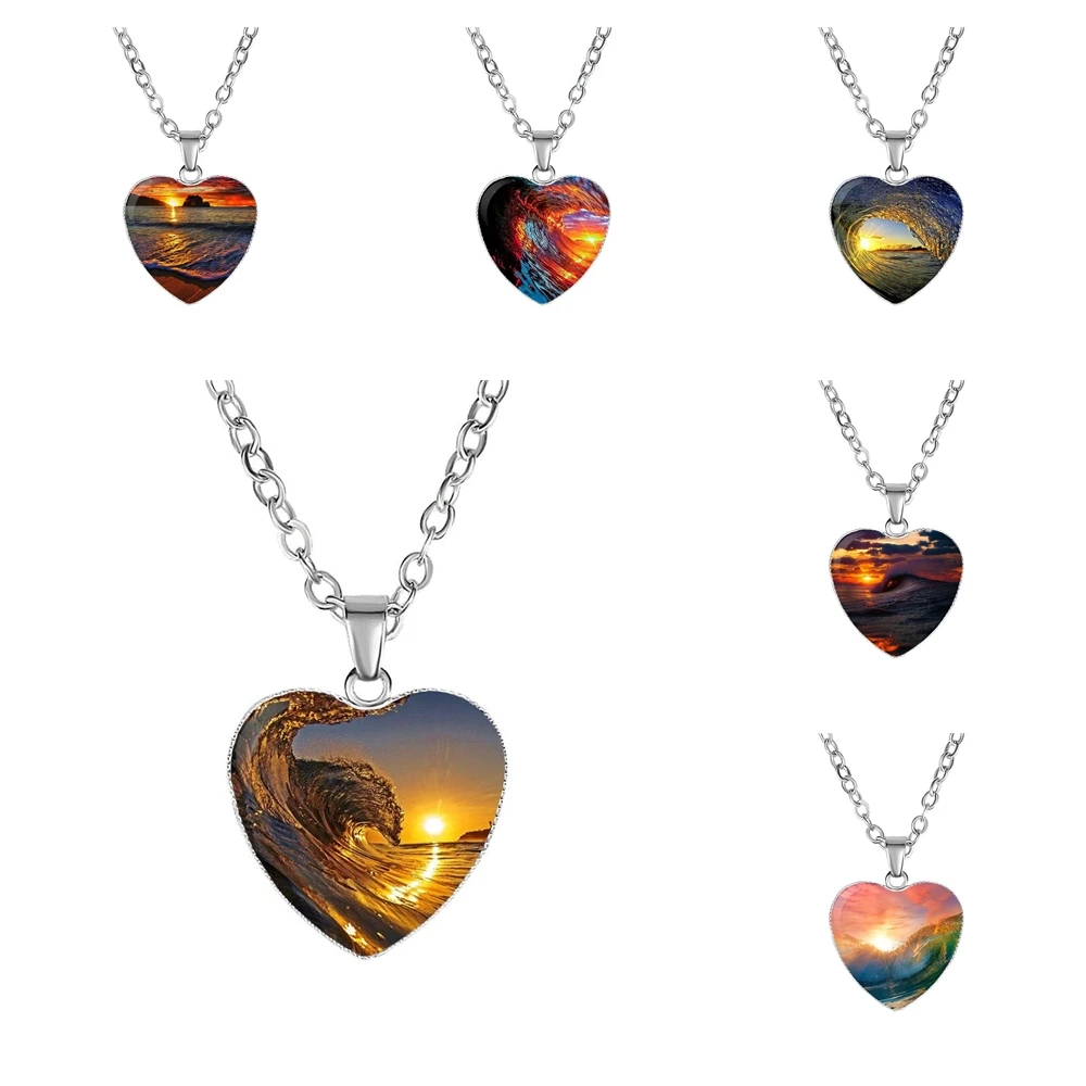 Для девочек лучший подарок волны и закат очень дешевое ожерелье из стекла с