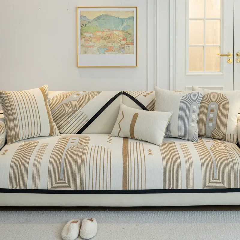 Чехол для дивана с геометрическим рисунком из синели полосатый коврик