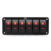 12v 24vdc 6 gang aluminum holder rocker switch panel 5pin on off dash pre wired red backlit for automotive cars marine rvs truc