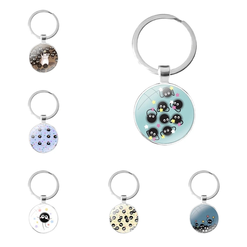 

Cute Decor Creative Cartoon Cute spirited away soot glass cabochon keychain Bag Car key chain Ring Holder Charms keychains Gifts