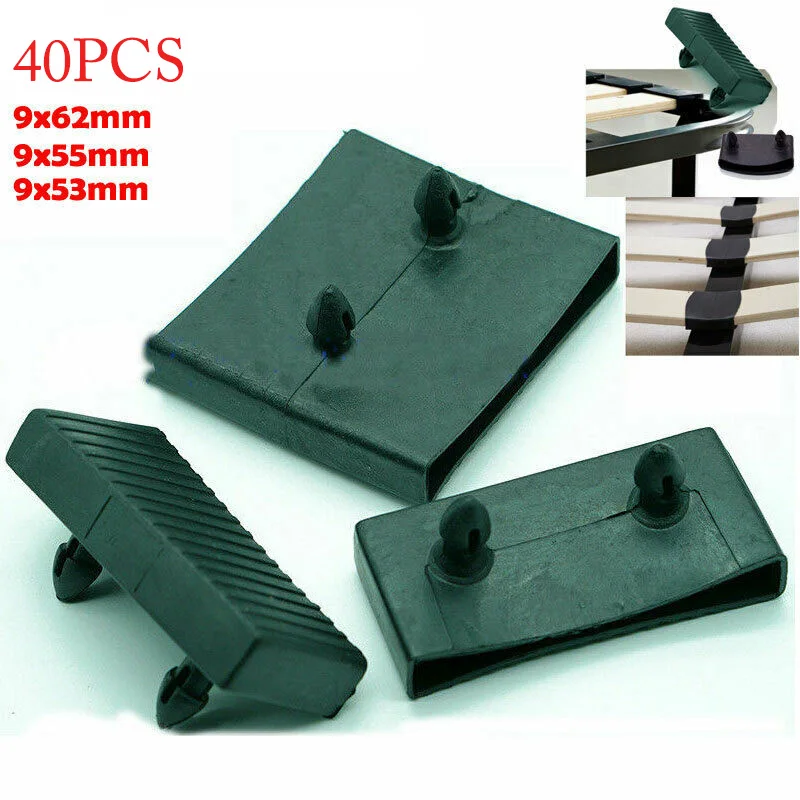 40PCS Plastic Square Replacement Sofa Bed Slat Centre End Caps Holders Black Inner Size 9mm x 53mm 55mm 62mm