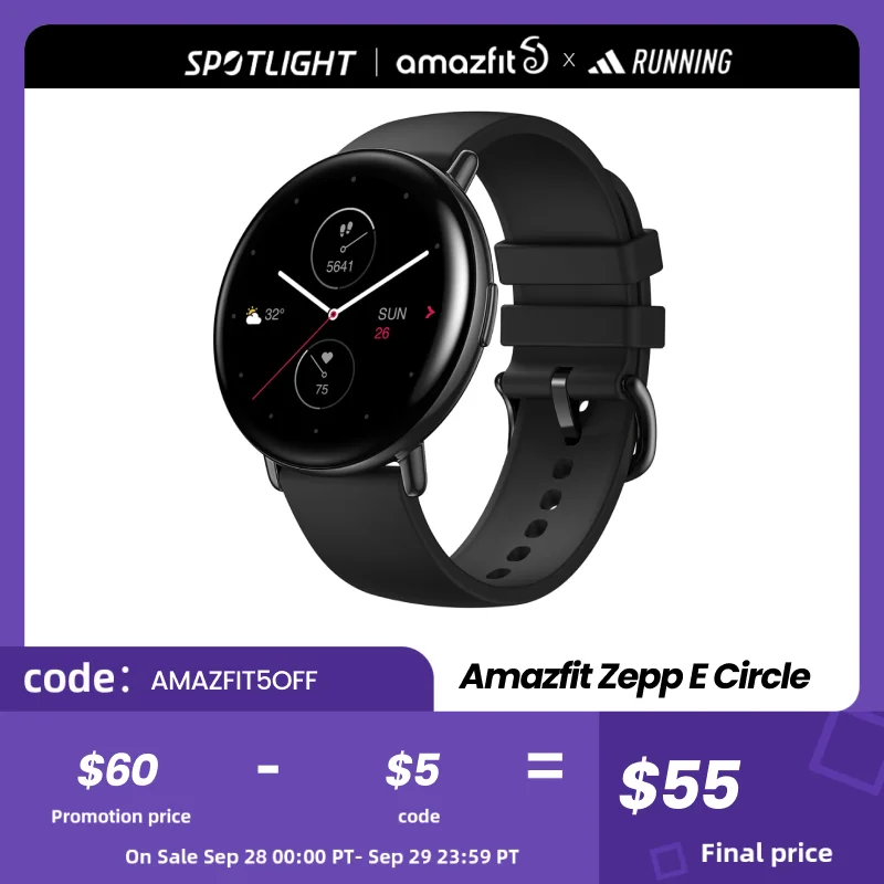  New Zepp E Circle Smartwatch 7 Days Battery 5ATM Water Resistant Smart Notification Sleep Quality Monitoring Smart Watch 