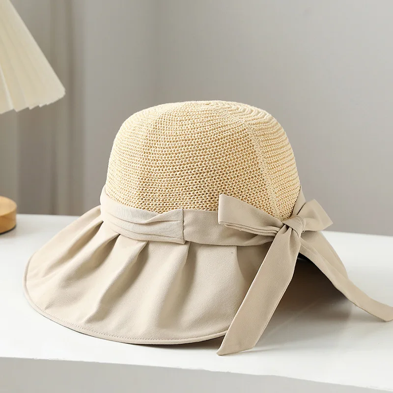 

COKK летние шляпы для женщин, Панама, женская шляпа от солнца, вязаный Топ, складная с бантом, Уличная Повседневная шляпа от солнца Gorro, новая шл...