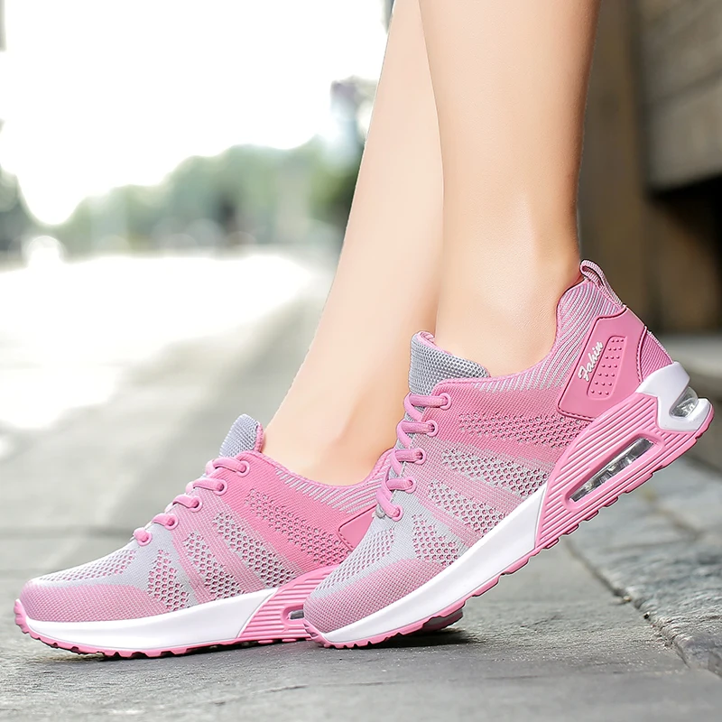 Hot Sale Mesh Flats Running Shoes Women 2022 Breathable Women's Fashion Sneakers Platform Air Cushion Sneaker Women Trainers