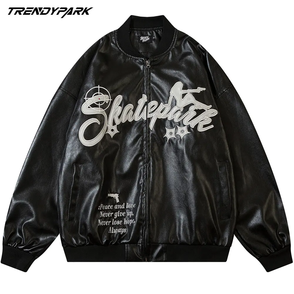 

Jackets Man Vintage Embroidery Letters Motorcycle Varsity Jacket 2022 Autumn Harajuku Streetwear Casual Faux Leather Man Jacket