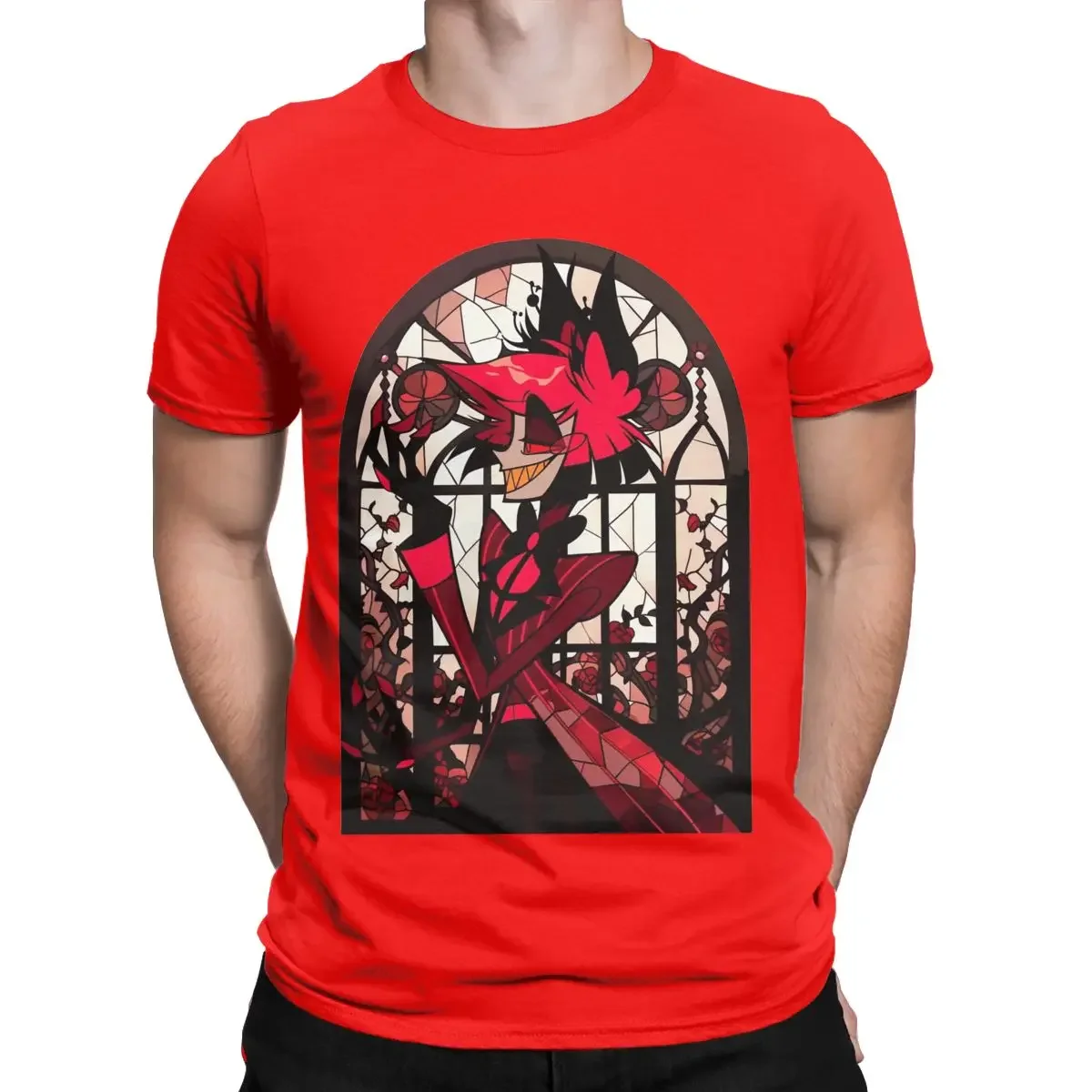 Мужская футболка с цветным стеклом из хлопка надписью Alastor Hazbins