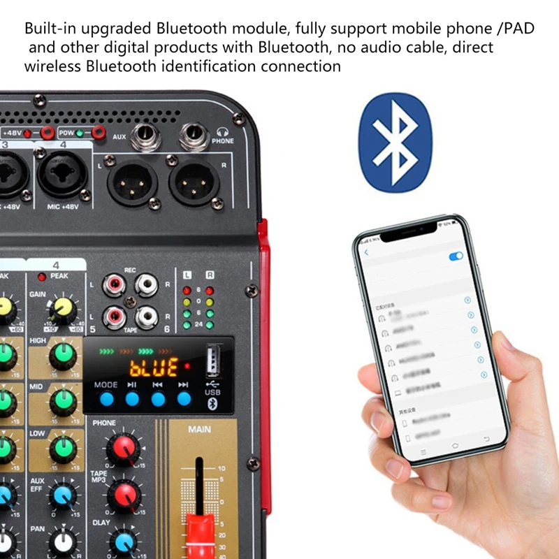 FX-4U Professional 4-Channel USB Jack Portable Audio Sound Mixer Bluetooth Mixer-US Plug |