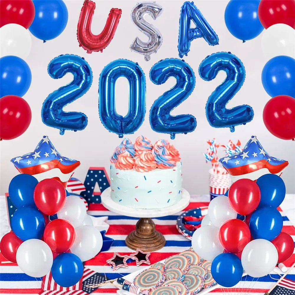 

2022 American Independence Day Aluminum Film Balloon Party 10 Inch Round Latex Arrangement USA Aluminum Film Balloon Decoration