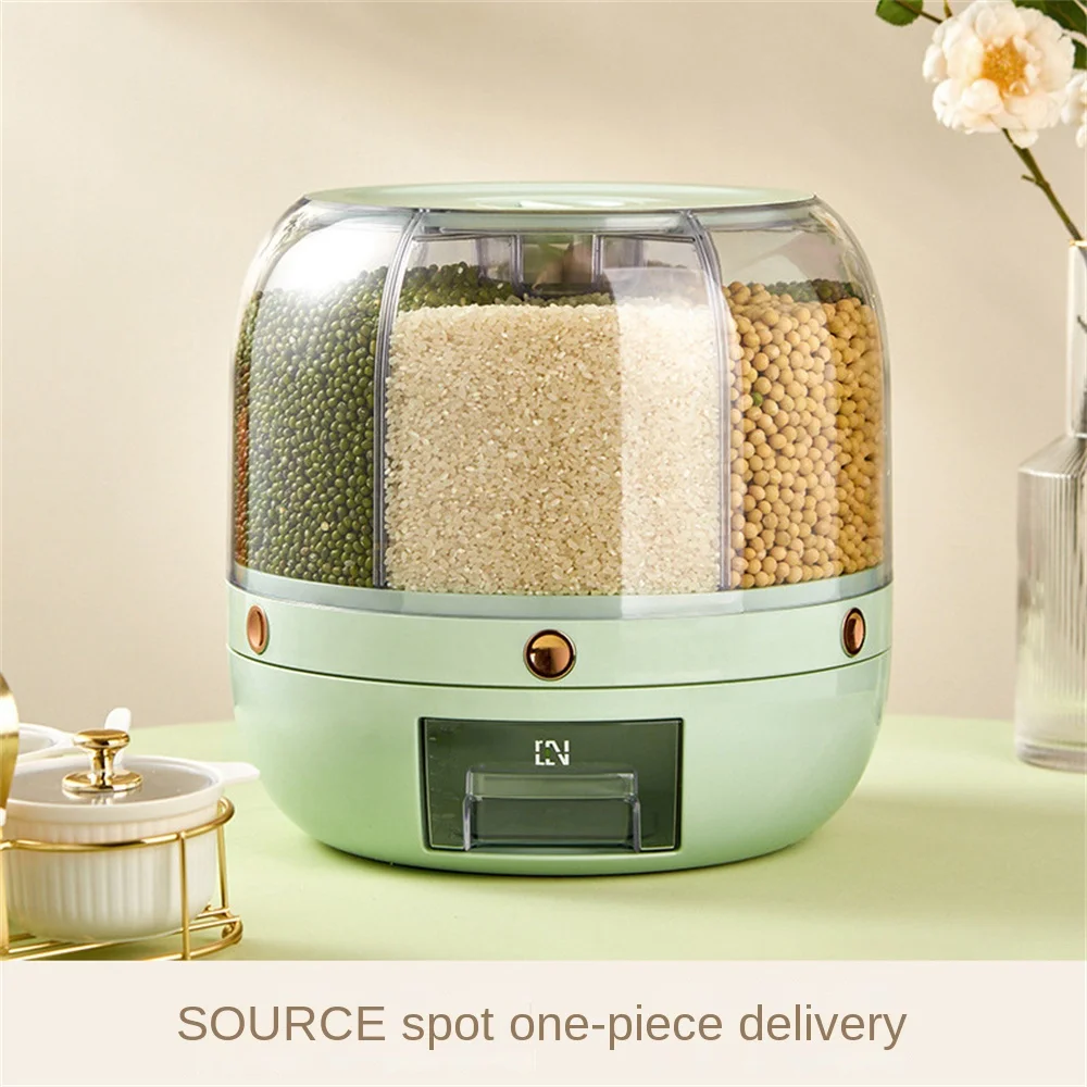 

Kitchen Storage Box Strong One Key Pres Quantitative Moisture-proof Insect-proof Rotatable Kitchen Supplies Rice Bucket Durable