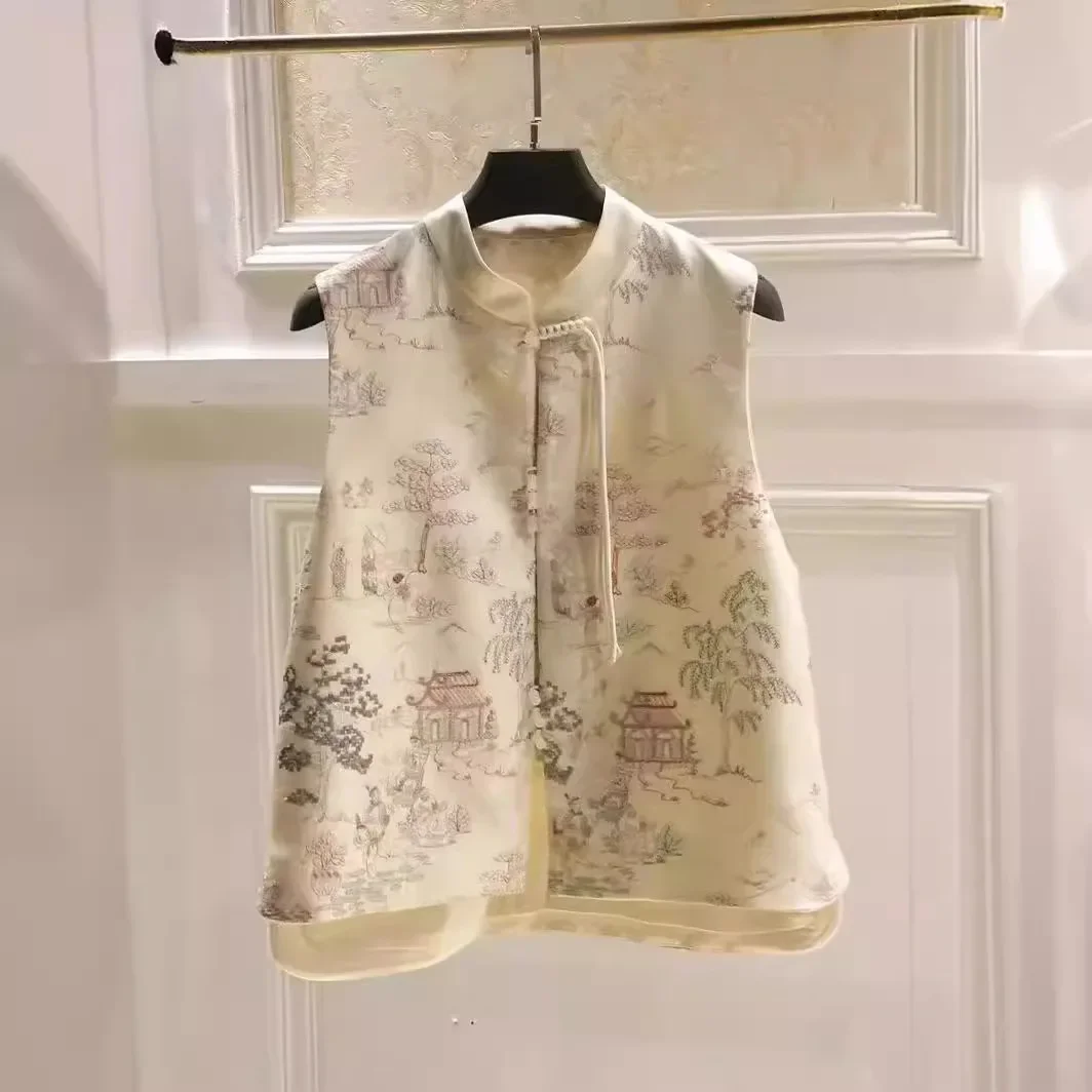 Винтажный женский жилет ручной работы в стиле дзен с вышивкой топ без рукавов