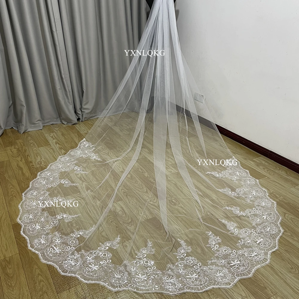 Фата свадебная с длинными кружевными краями Белый/цвет слоновой кости гребнем