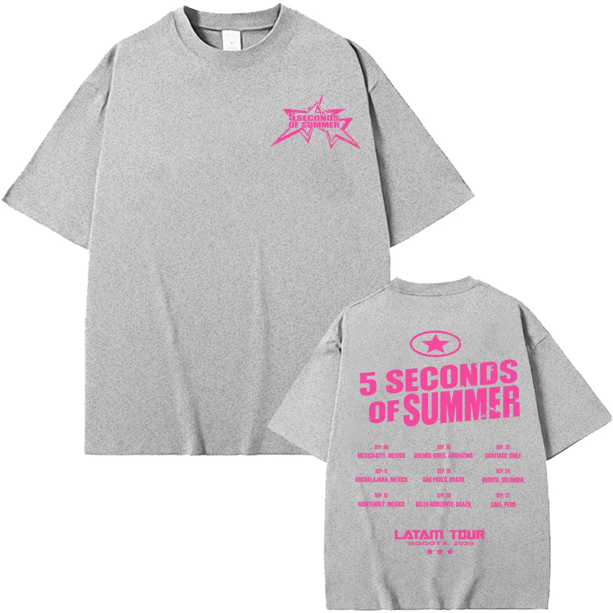 Фото Футболка 5 Seconds of Summer Everyone's A Star Latam Tour 2026 для мужчин и женщин, модная, в стиле хип-хоп и панк, летние топы, футболка с круглым вырезом №5