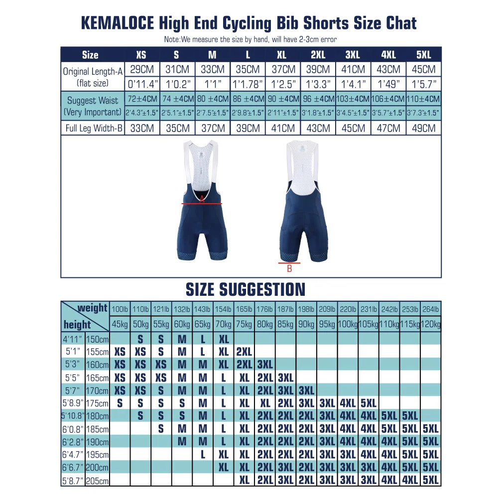 KEMALOCE Men Cycling Bib Shorts Blank Blue&Black 5D Gel Pad Mountain Bike Shorts High End Outdoor Breathable Bike Tight Knicker
