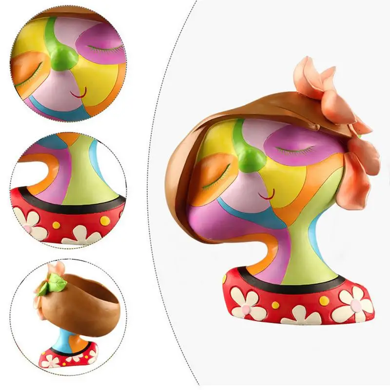 

Растительный горшок с радужной головкой, милый цветочный горшок из смолы для девочек, креативные горшки для лица с дренажом для растений, Настольная полка, комнатный цветок