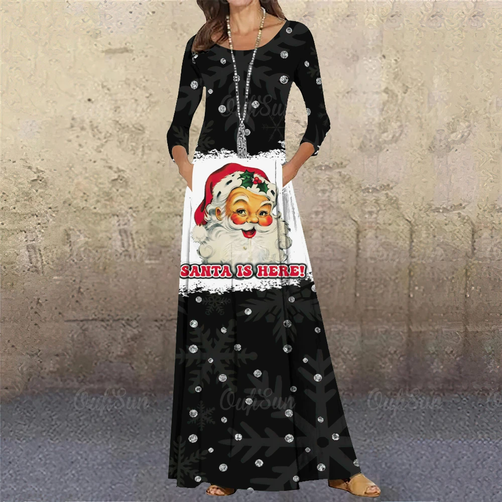 

Christmas Women Long Dress 3d Santa Claus Print Casual Long Sleeve Dress Autumn Winter Fashion Holiday Party Female Robe Dresses