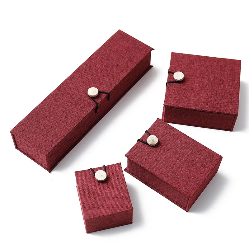 10pcs Burlap Velvet Jewelry Box Rectangle Pendant Necklace Box Square Bangle Bracelet DIY Present Packing 10.5x7.6~10x4.3~4.45cm