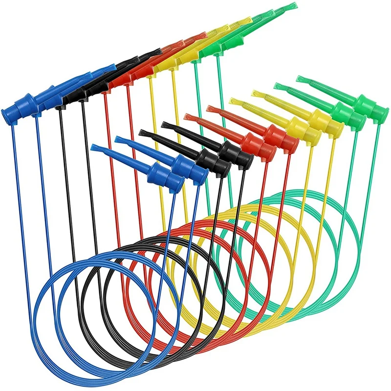 

10Pcs Multimeter Electrical Test Dual Lead Test Hook Clips -5 Colors Silicone Minigrabber To Minigrabber Flexible
