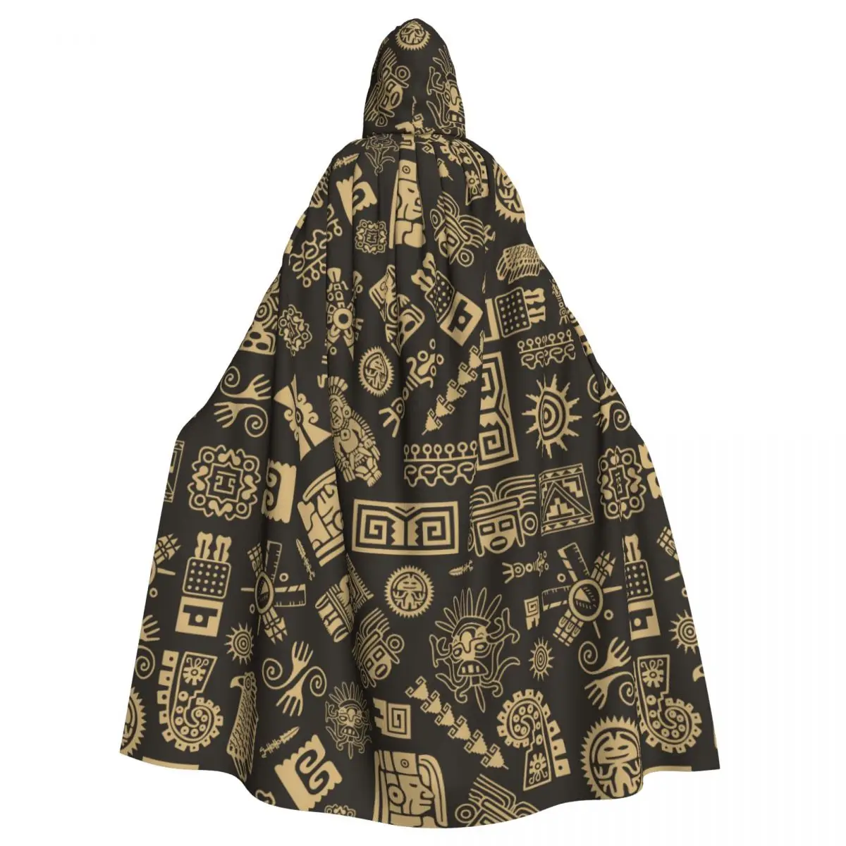 

Hooded Cloak Polyester Unisex Witch Cape Costume Accessory Ancient Maya Pattern Elf Purim