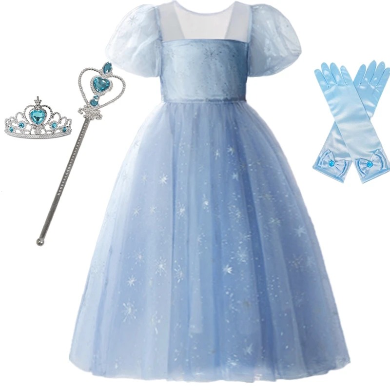 

Платья Эльзы для девочек, детские костюмы для косплея на день рождения, детские костюмы на Хэллоуин, женская принцесса, сетчатые платья с блестками