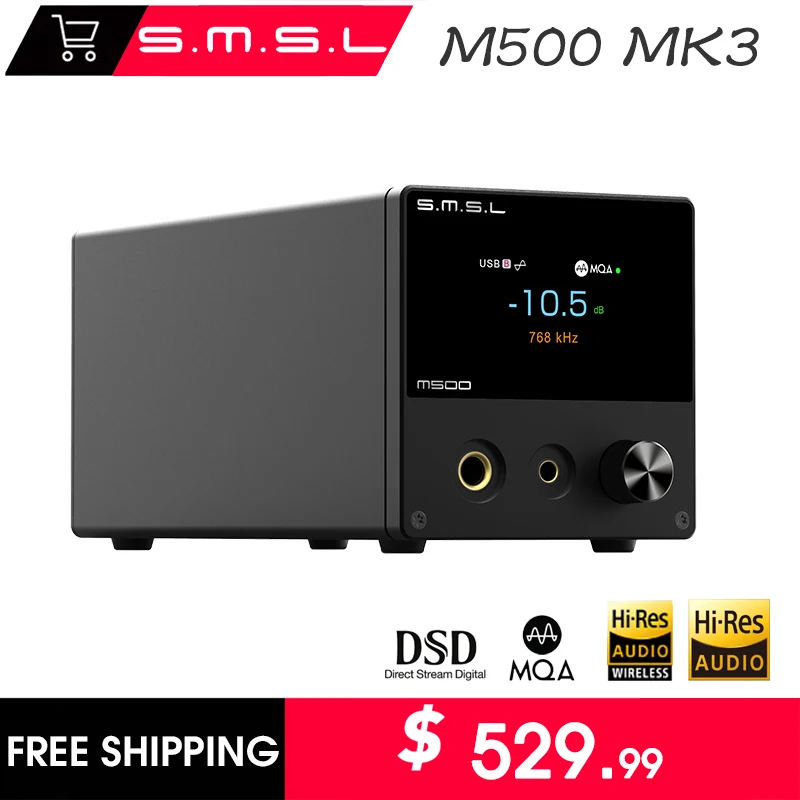 

SMSL M500 MK3 MQA Decoder ES9038Pro XU216 DSD512 32Bit/768kHz Bluetooth Audio DAC &Headphone Amplifier with Remote Control 3.5mm