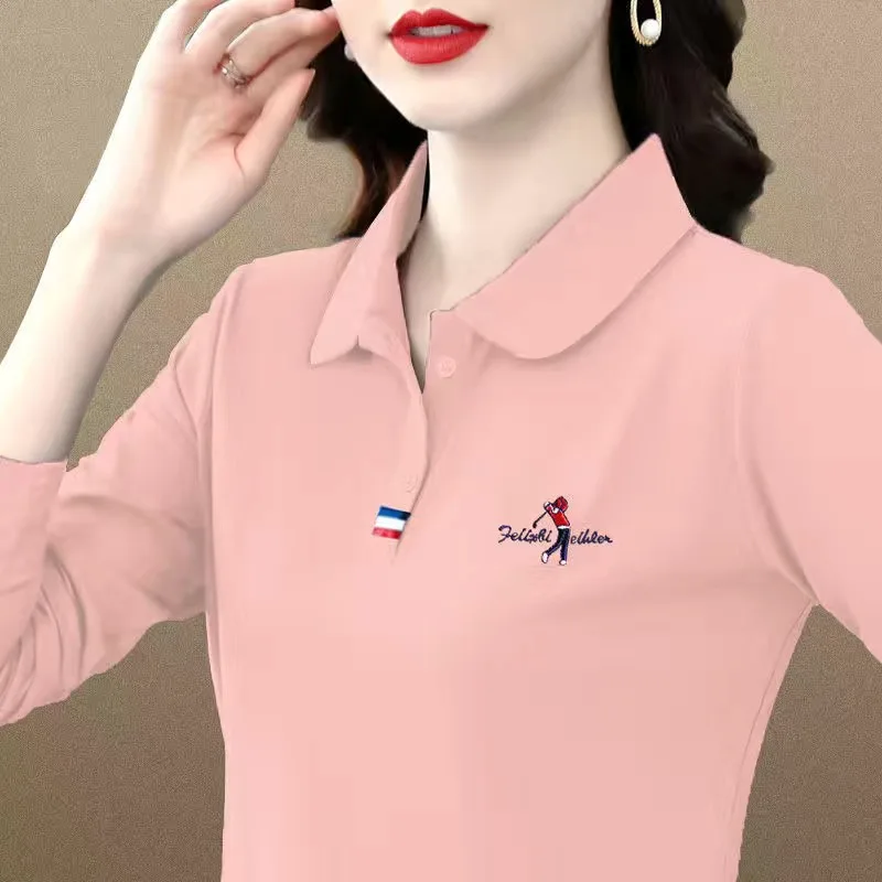 Women Golf Wear T-shirt Korea Brand golf Polo Shirt Elastic Sport Slim Long sleeve Tops Autumn Ladies embroidery Clothing