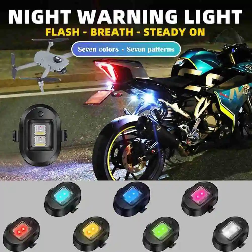 

Motorcycle Strobe Warning Light USB Charging 7 Colors Multi-mode Adjustment Taillight Mini Side Lamp Refit Universal Accessories