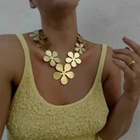 2022 new vintage metal gold flower link exaggerated necklace womens punk necklace jewelry