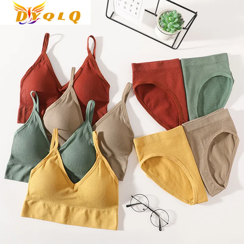 

2022Women Bra Panties Set Seamless Bra Brief Cropped Crop Top Brassieres Sexy Lingerie Active Bra Sport Underwear Set