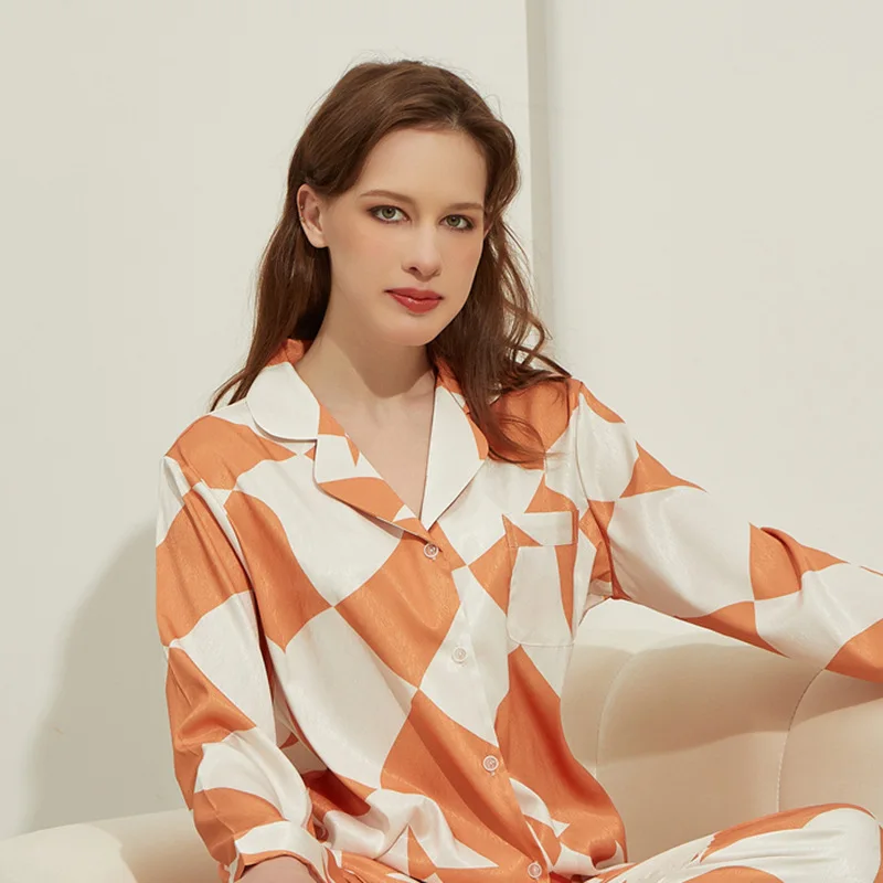 Elegant Patterns Women Silk Pajamas Set Autumn Winter Women Outfits Sleepwear Homewear Set Long Sleeves Nightwear